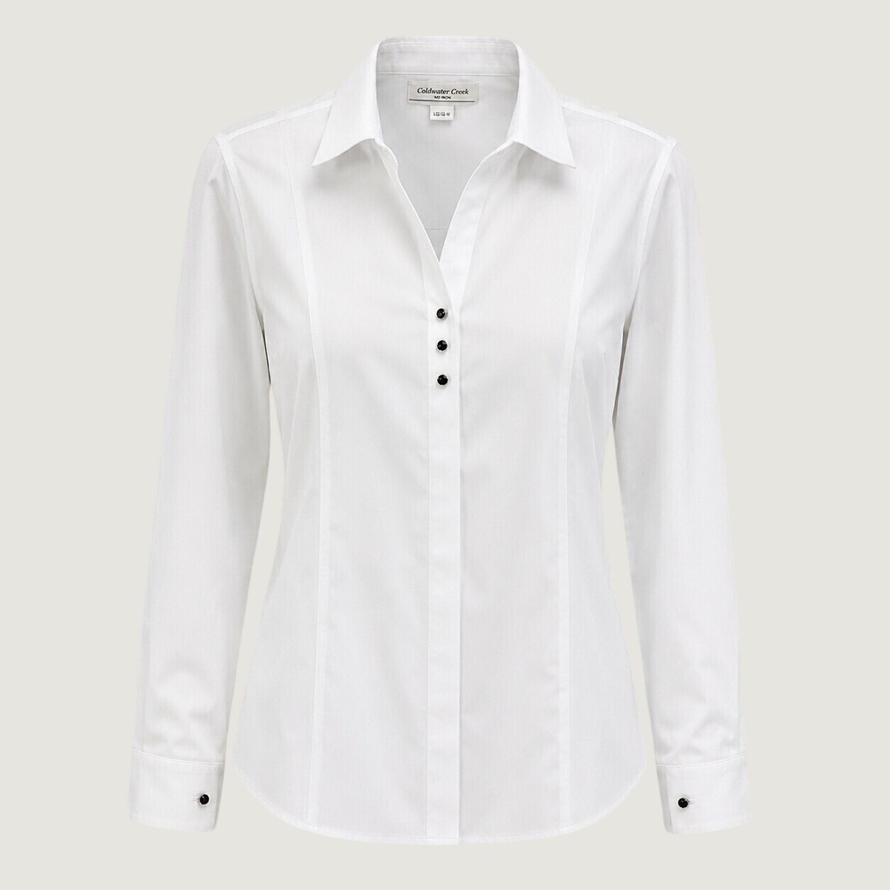 Coldwater Creek Button Up Shirt Women L White 4005542 No Iron Cotton Long Sleeve